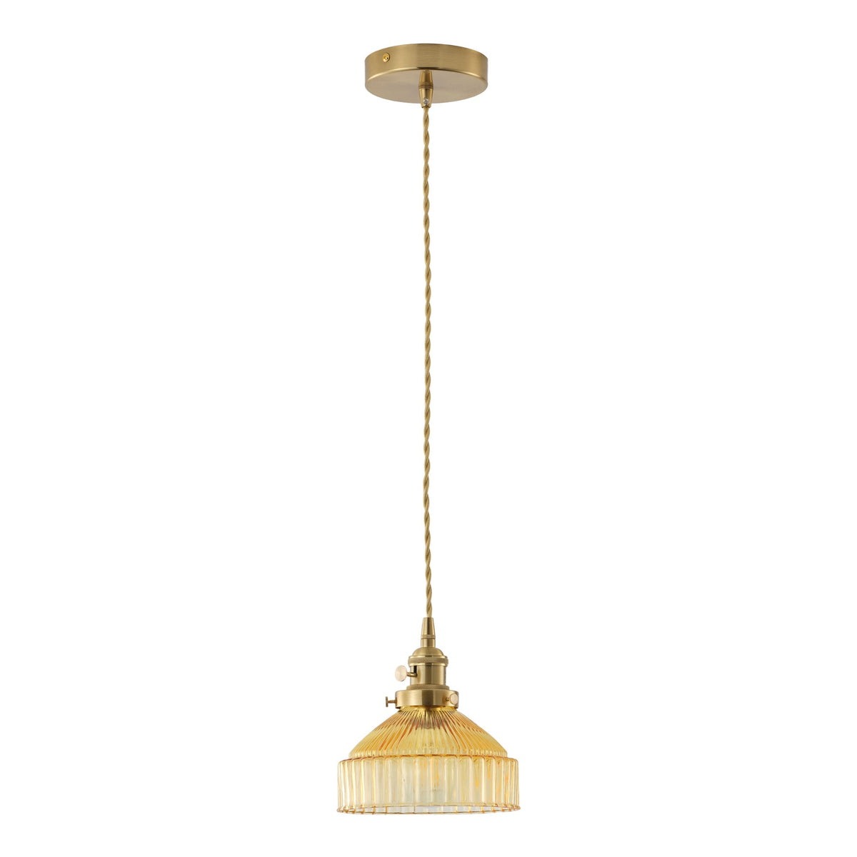 1-Light Pendant Light Ribbed Glass Brass Kitchen Island