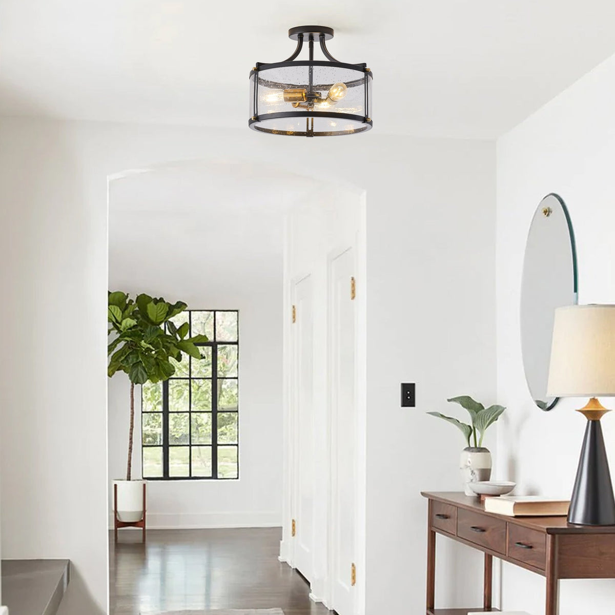 3-Lights Special Glass Shade Semi-Flush Mount Lighting