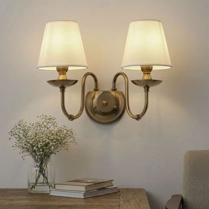 2 Light Vintage Wall Sconce With White Fabric Shade