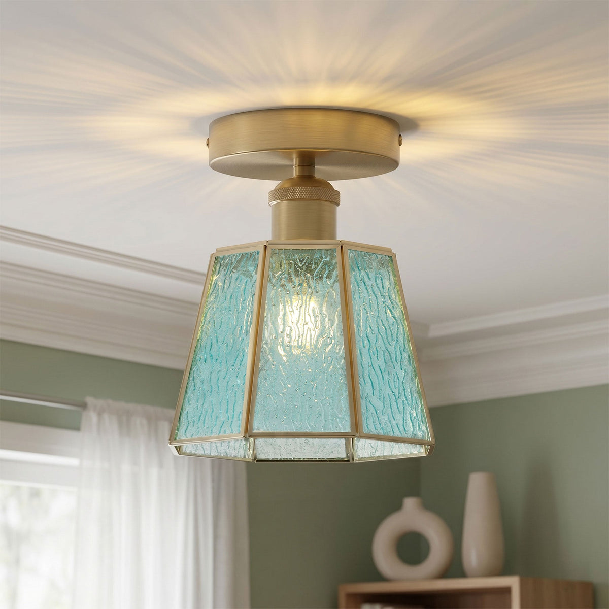 1-Light Blue Glass Ceiling Light for Bedroom