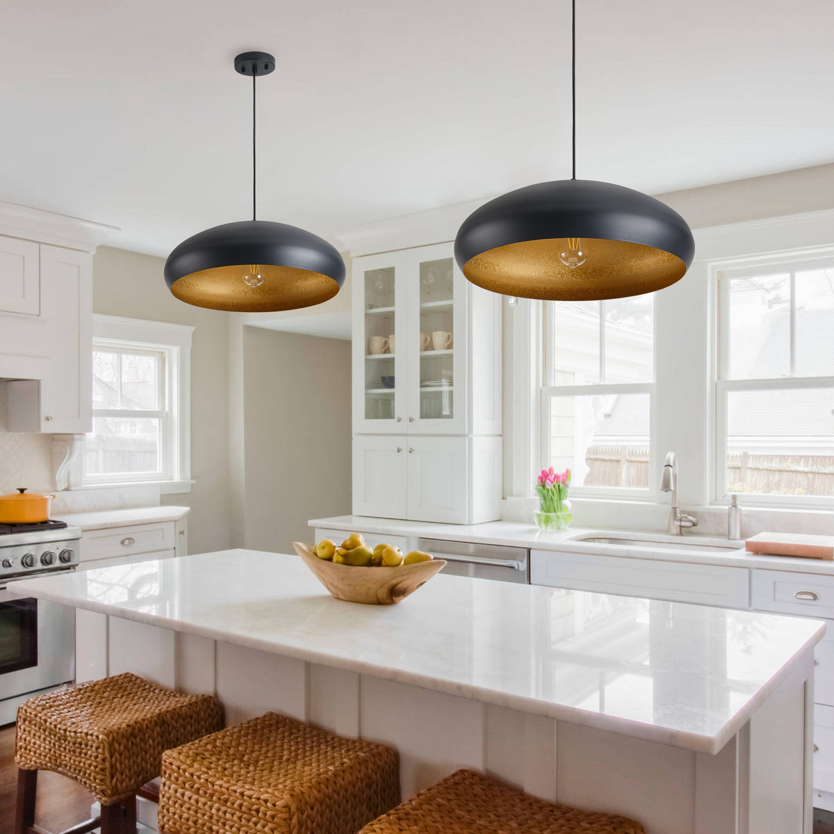 1-Light Oversize Sanding Black Pendant Lighting