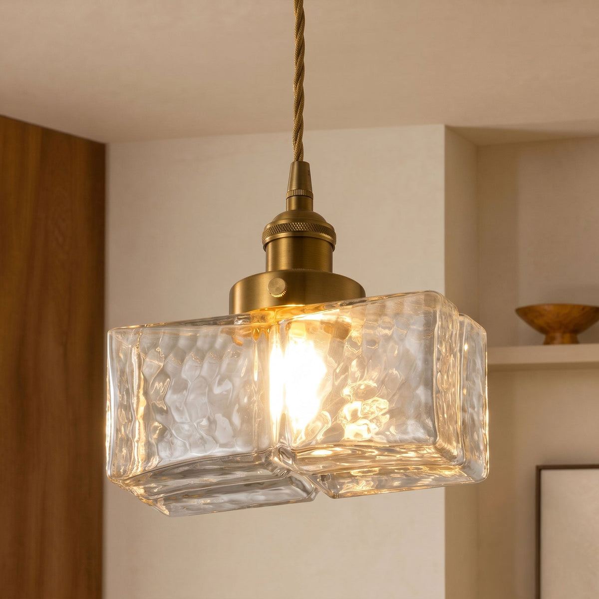 1-Light Square Clear Glass Shade Pendant Light