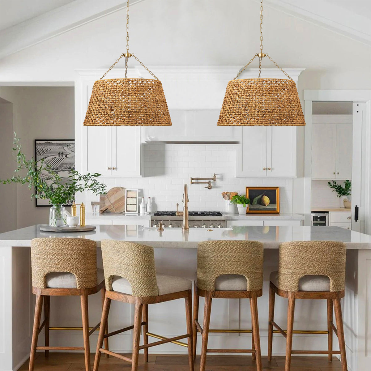 6-Lights Bell-Shaped Aquatic Plant Weaving Oversize Pendant Lighting