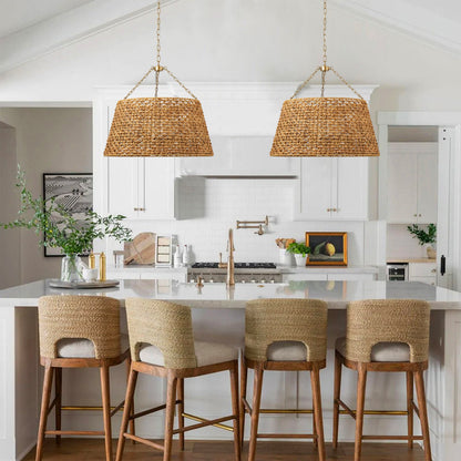 6-Lights Bell-Shaped Aquatic Plant Weaving Oversize Pendant Lighting