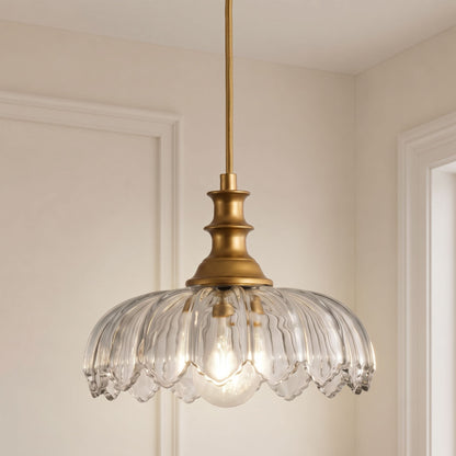 1-Light Amber/ Green/ Clear Vintage Petal Glass Pendant Light