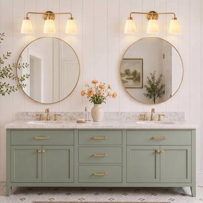 3-Light Gold Opal Glass Bathroom Vanity Light