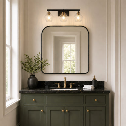 3-Light & 4-Light  Black Bathroom Vanity Light with Ribbed Glass