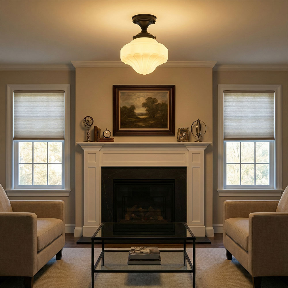 1-Light Vintage Schoolhouse Semi Flush Mount Ceiling Light