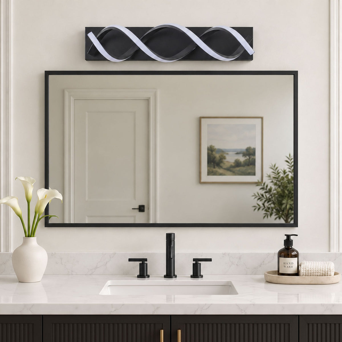 1-Light Black & Gold Wave LED Bathroom Vanity Light