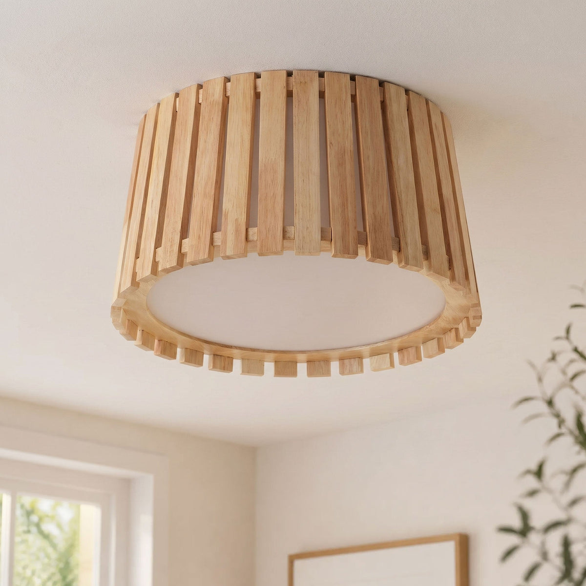 3-Light Farmhouse Natural Wood Flush Mount Light