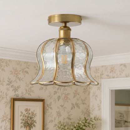 1-Light Green / Gold Semi Flush Mount Light Bedroom Glass Ceiling Light