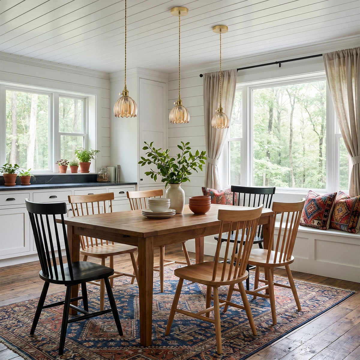 1-Light Amber Glass Pendant Light for Kitchen Island