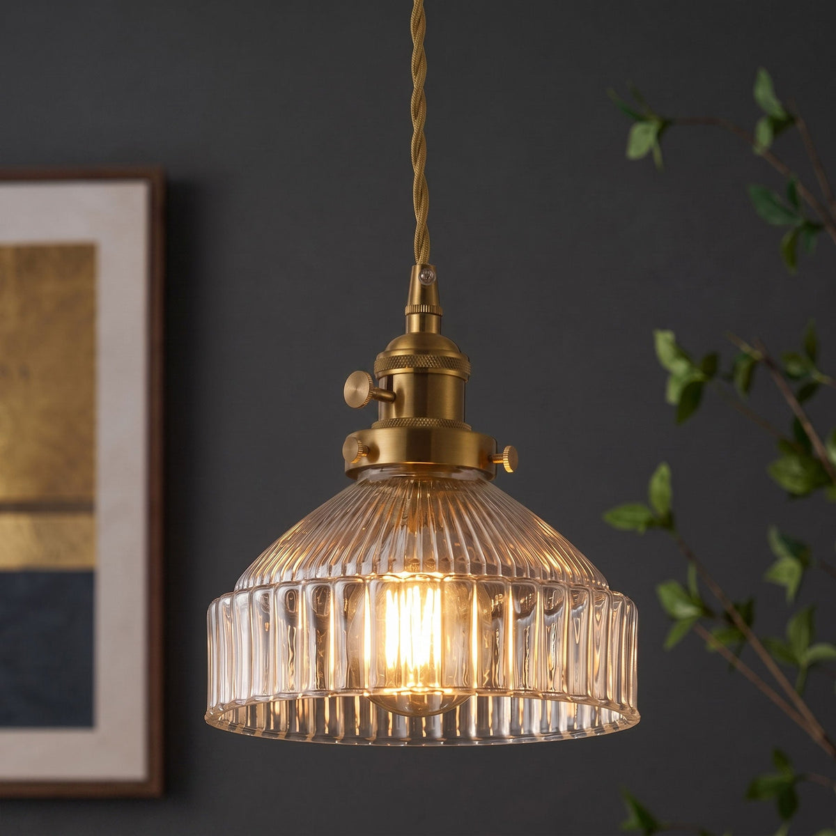 1-Light Reeded Cylinder Pendant for Kitchen Island