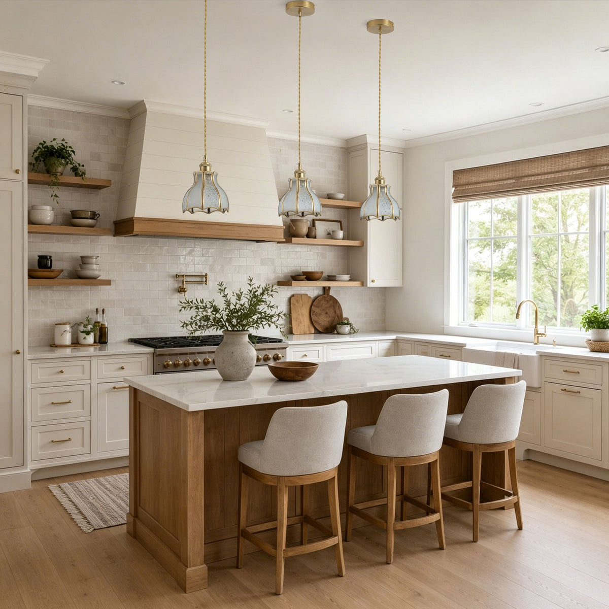 1 Light Petal Glass Pendant Light For Dining Room