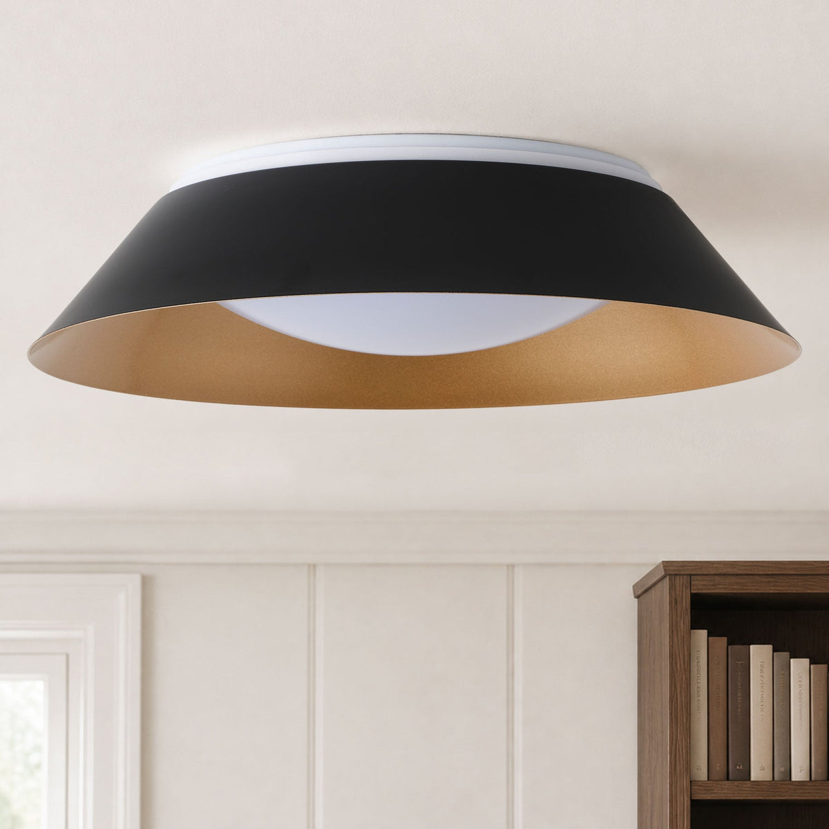 1-Light Black Gold LED Flush Mount Ceiling Light