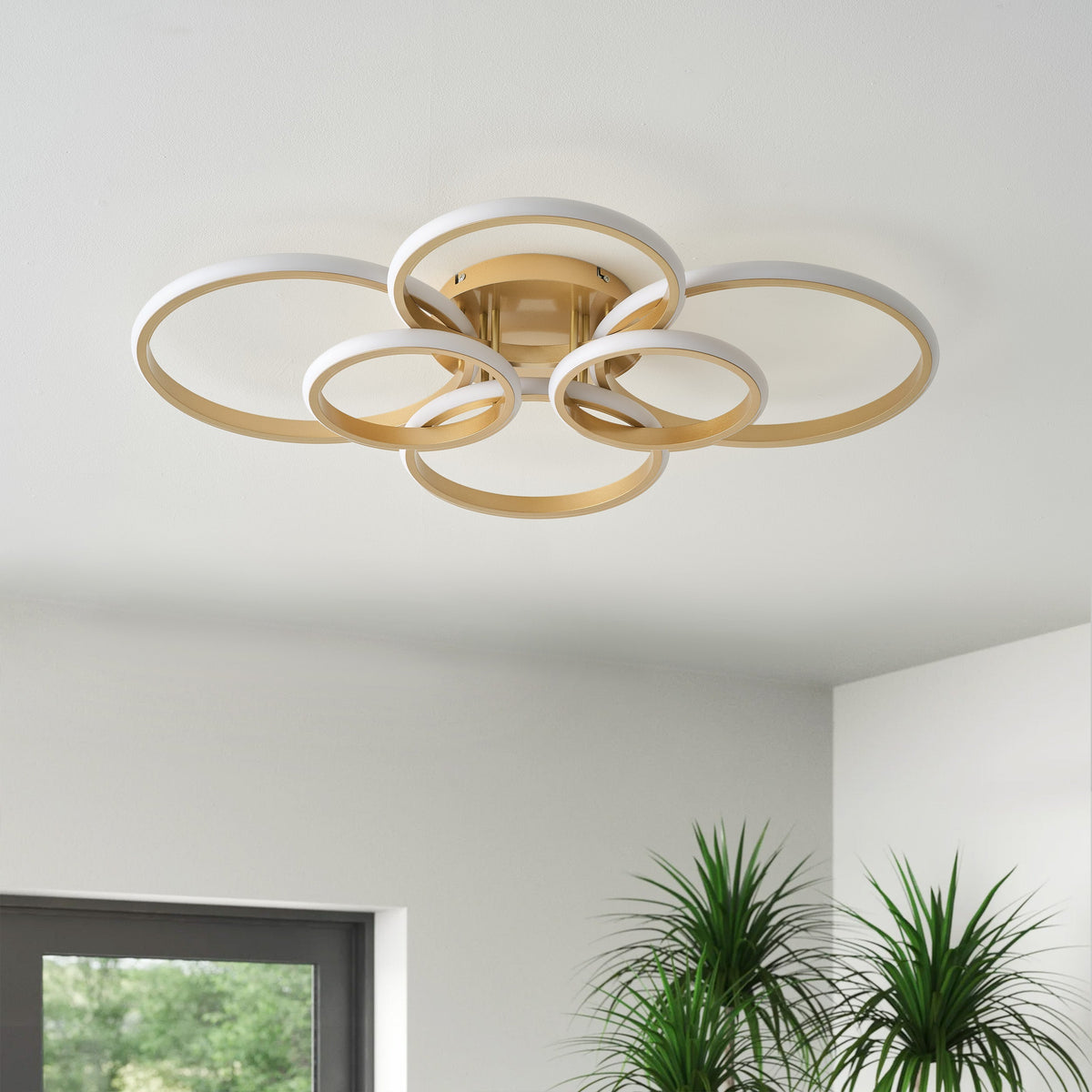 6-Lights Modern Style Six Circular Shapes Dimmable LED Semi-Flush Mount Lighting