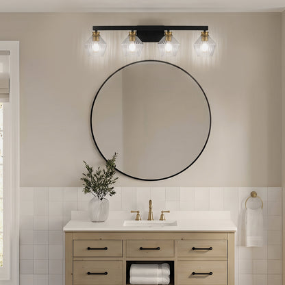 3-Light & 4-Light  Black Bathroom Vanity Light with Ribbed Glass