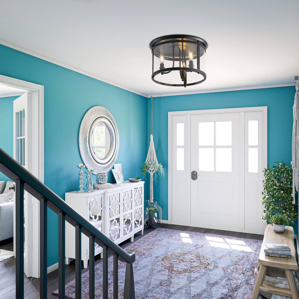 3-Lights Spherical Glass Shade Flush Mount Lighting
