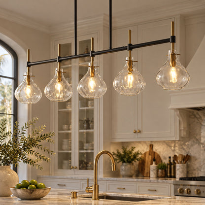 5-Light Linear Kitchen Island Chandelier with Clear Glass