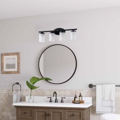 4-Light Vanity Light Over Mirror with White Cylinder Glass Shade