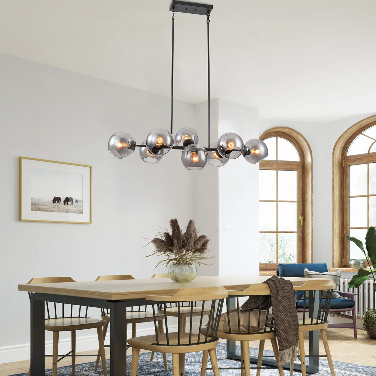 8-Lights Smoke Gray Spherical Kitchen Island Lights