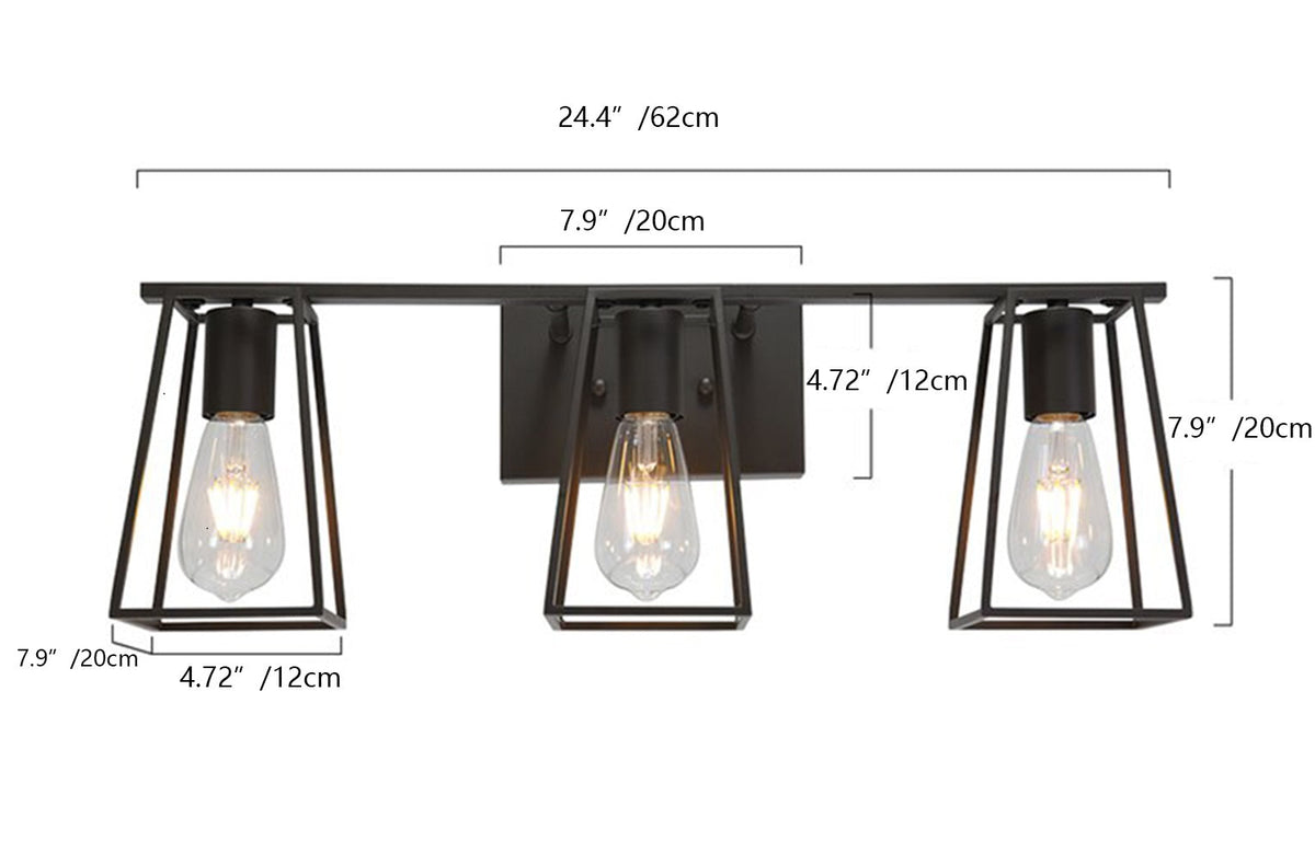 3-Lights Vintage Metal Cage Vanity Lighting