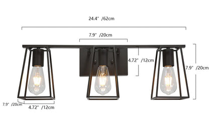 3-Lights Vintage Metal Cage Vanity Lighting