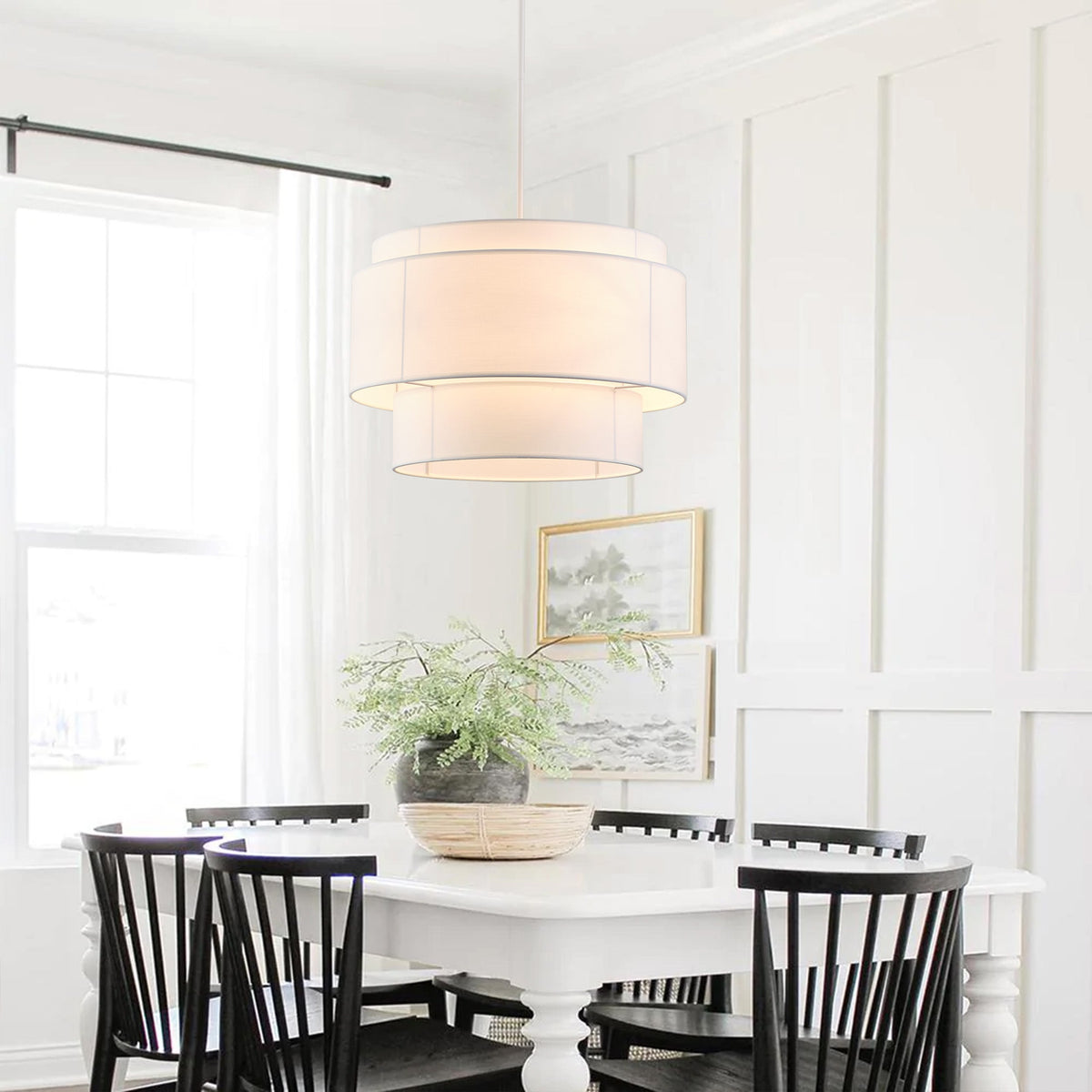4-Light 21.65''  Oversize Three-Layer Fabric Column Shade Pendant Lighting