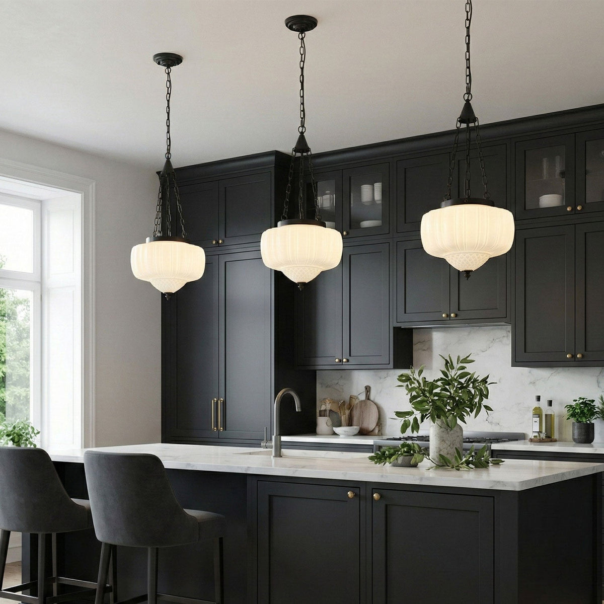 4-Light Vintage Pendant Light With Opal Glass Shade