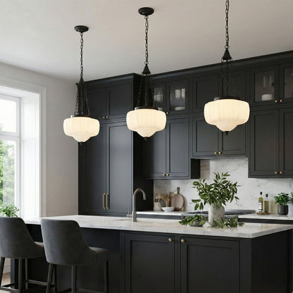 4-Light Vintage Pendant Light With Opal Glass Shade