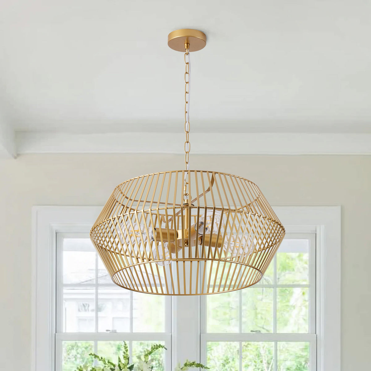 4-Lights Dimmable Lantern Geometric Pendant Lighting