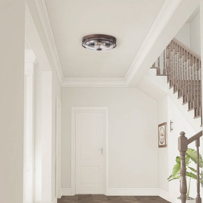 2-Lights Farmhouse Round Shape Brown Flush Mount Lighting