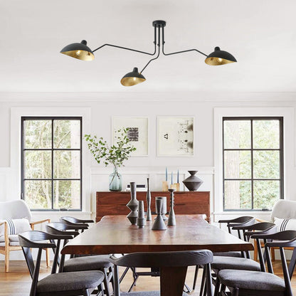 3-Lights Black Rounded Shade Semi-Flush Mount Lighting