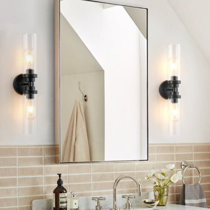 2-Light Clear Glass Cylindrical Shade Wall Sconces