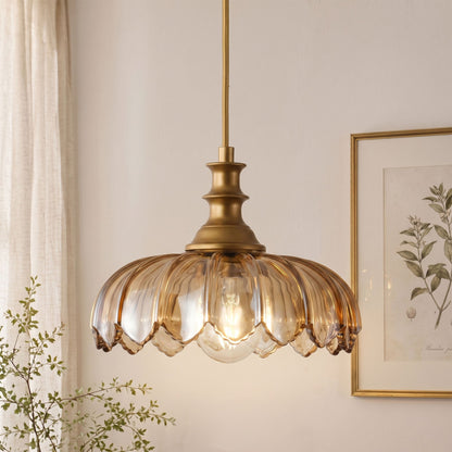 1-Light Amber/ Green/ Clear Vintage Petal Glass Pendant Light