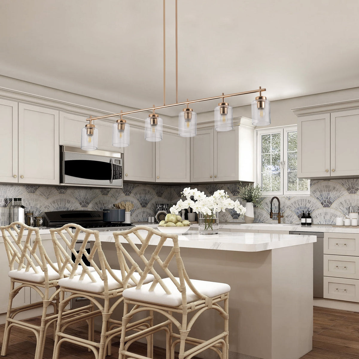 4-Light & 6-Light Gold Modern Linear Glass Shape Kitchen Island Lights