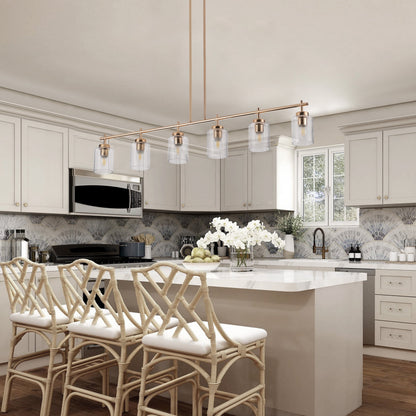 4-Light & 6-Light Gold Modern Linear Glass Shape Kitchen Island Lights