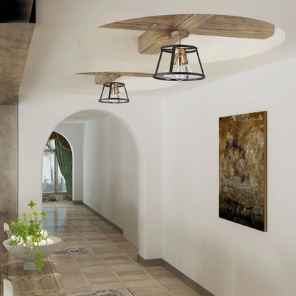 3-Lights Round Metal Frame Semi-Flush Mount Lighting