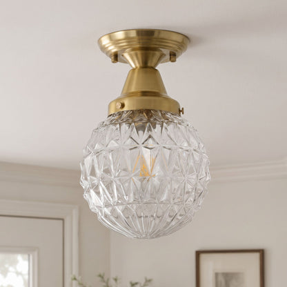 1-Light Clear Glass Semi Flush Ceiling Light for Entryway