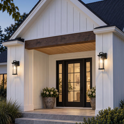 1-Light Wet Rated Black Outdoor Wall Light for Porch