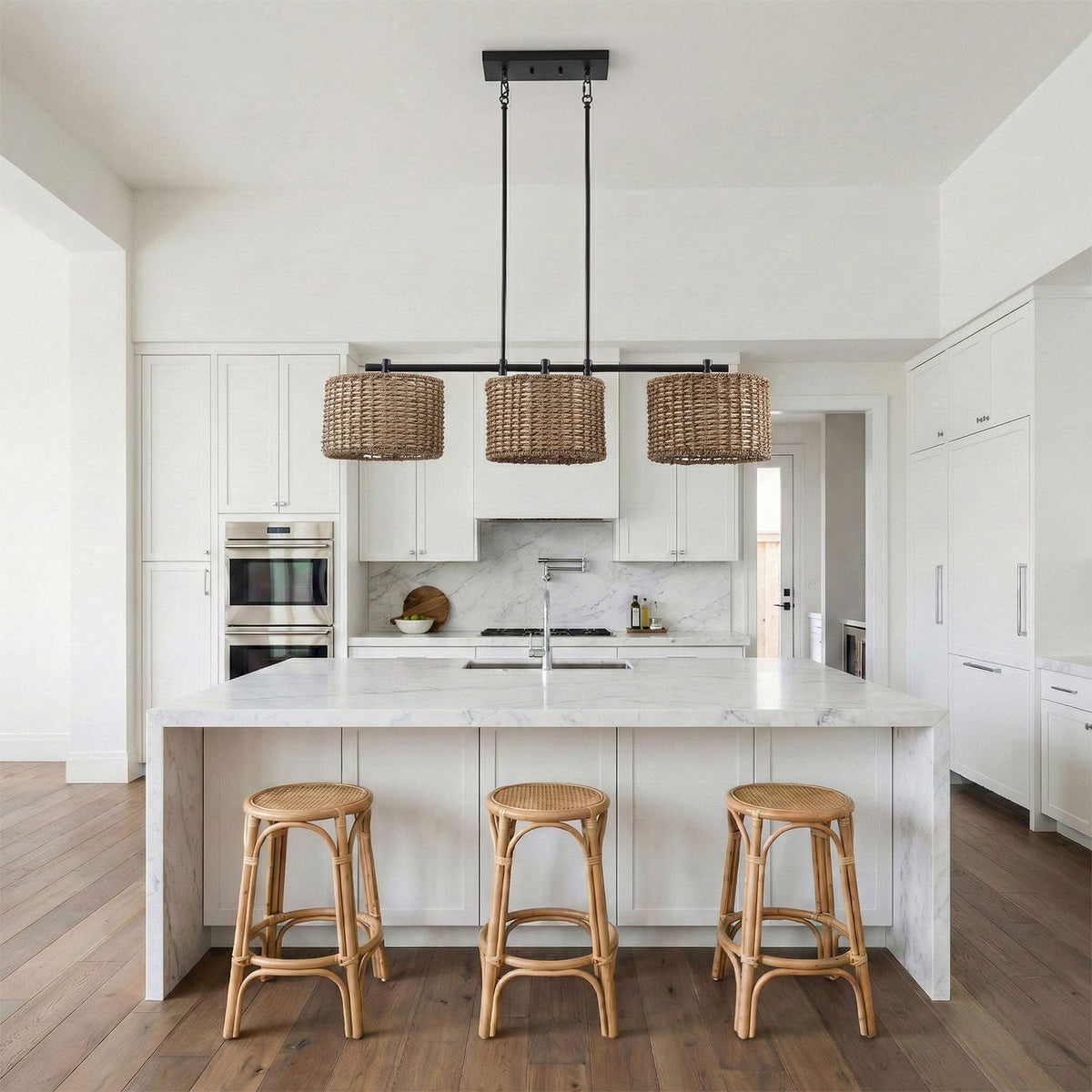 3-Light Boho Chandelier Woven Pendant for Kitchen