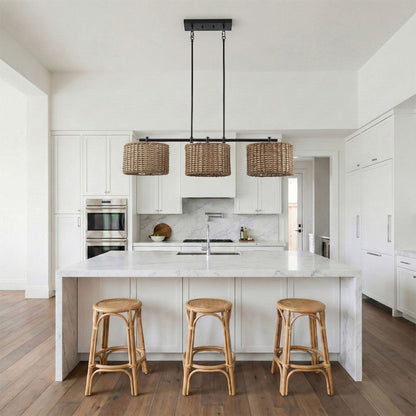 3-Light Boho Chandelier Woven Pendant for Kitchen