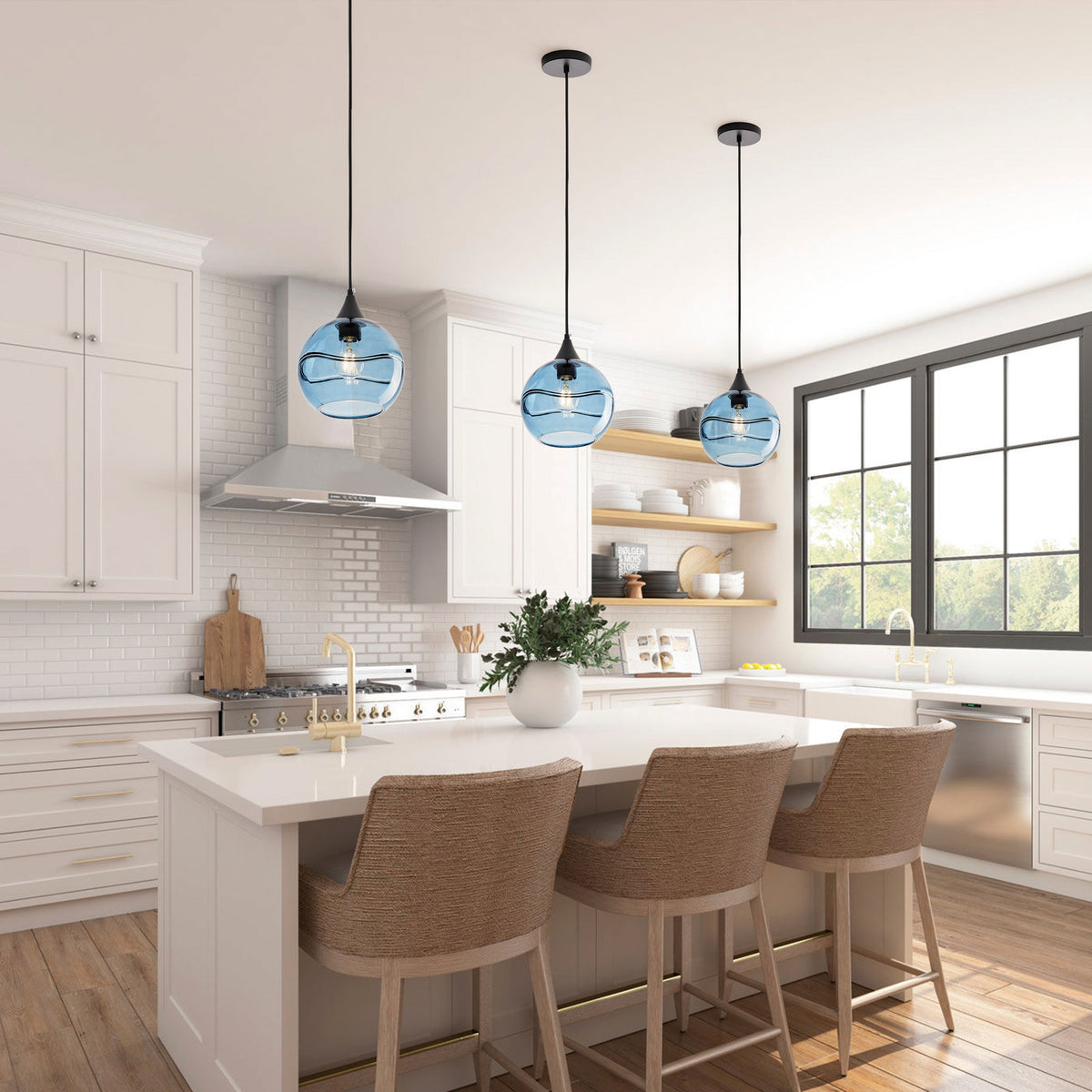 1-Light Blue Ball Shade Pendant Lighting