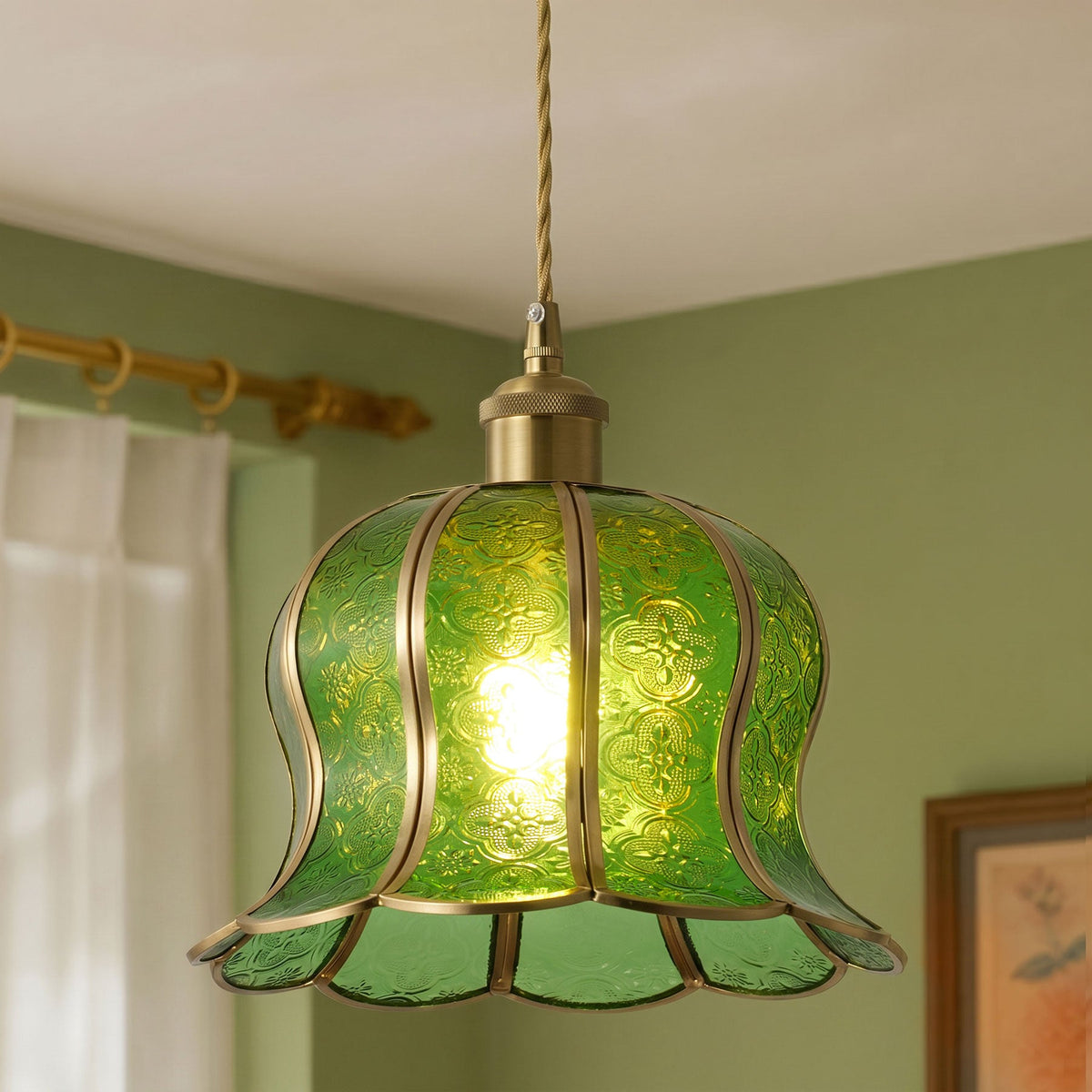 1-Light Tiffany Style Green Glass Kitchen Pendant Light