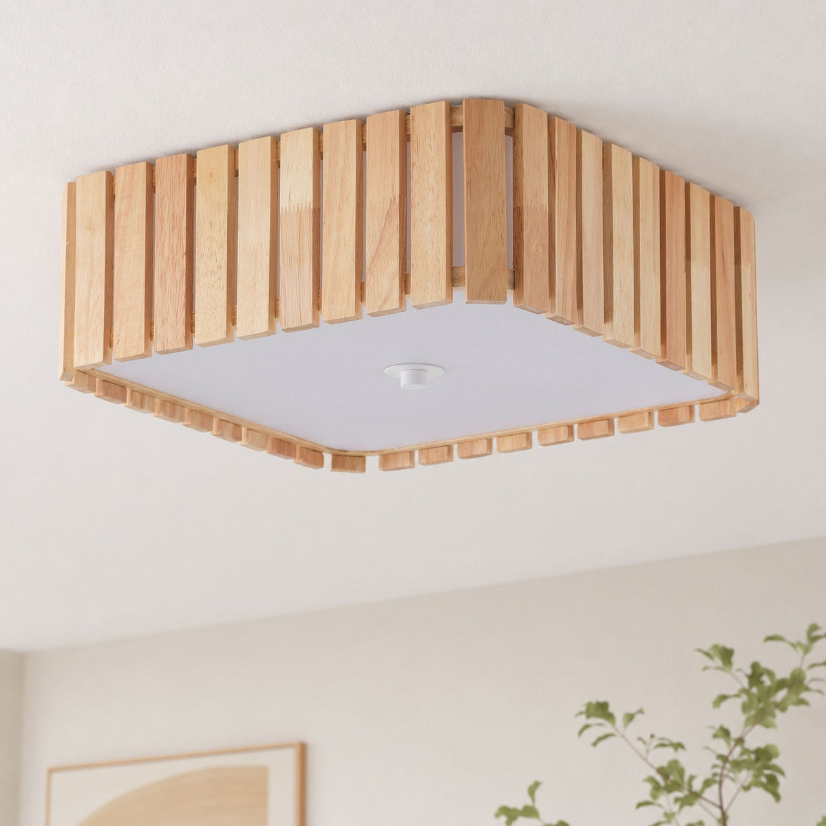 3-Light Wood Slat Flush Mount Ceiling Light