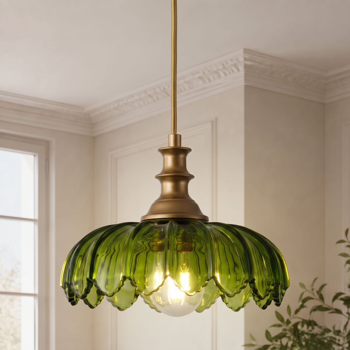 1-Light Amber/ Green/ Clear Vintage Petal Glass Pendant Light