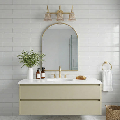 3 Light Gold Vanity Light With Amber Glass Shades