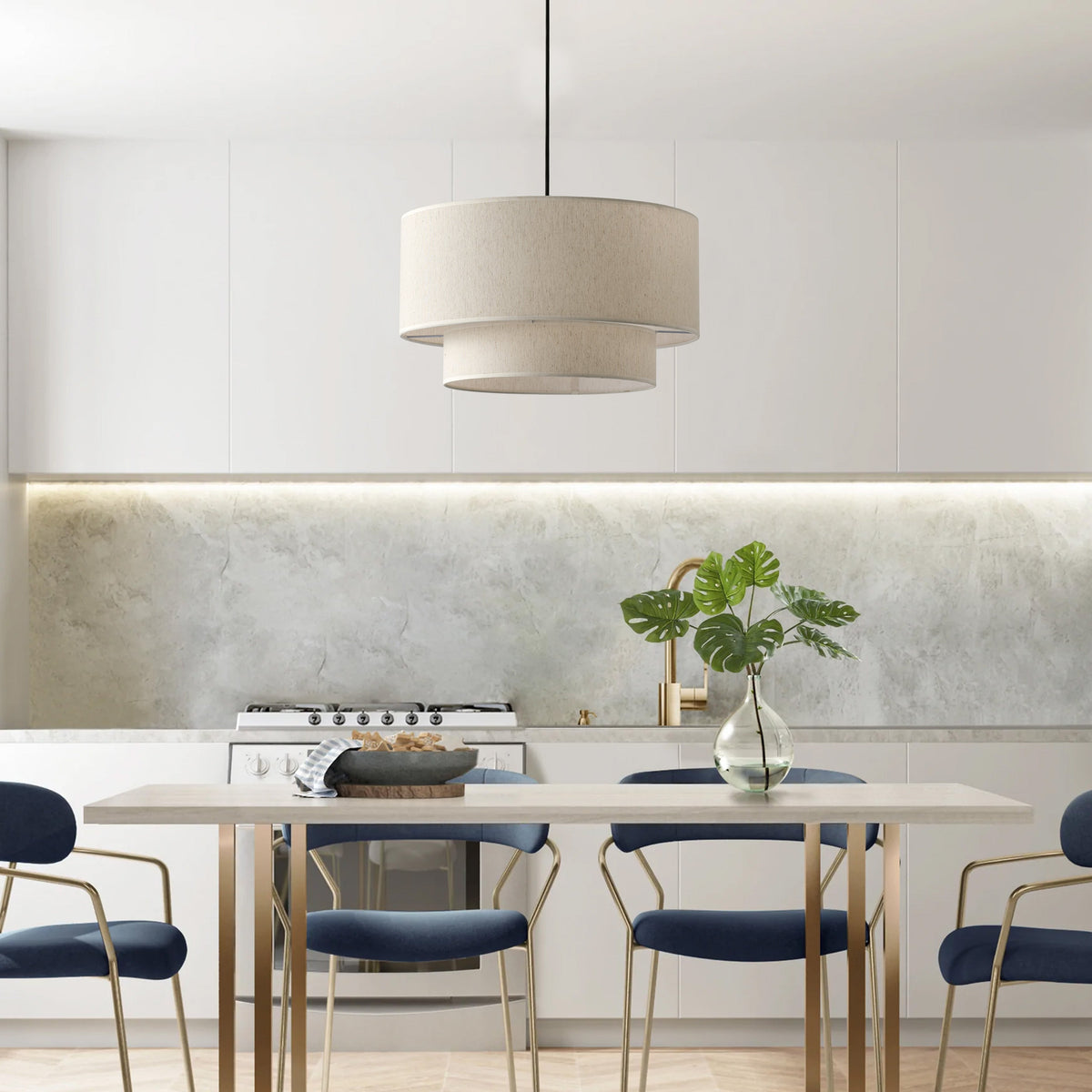 3-Lights Drum Shade Double Layer Deisgn Pendant Lighting