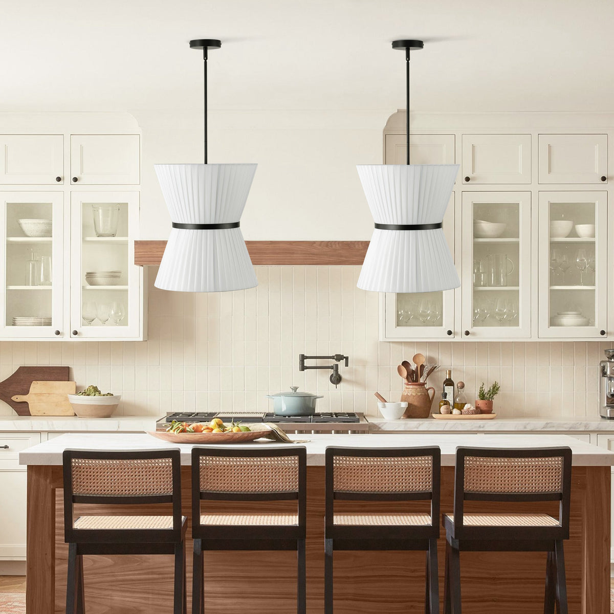 6-Light Creative Design White Pleated Shade Pendant Lighting