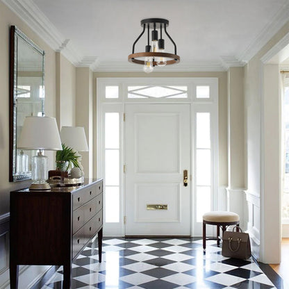 3-Lights  Skeletonized Metal Frame Semi-Flush Mount Lighting